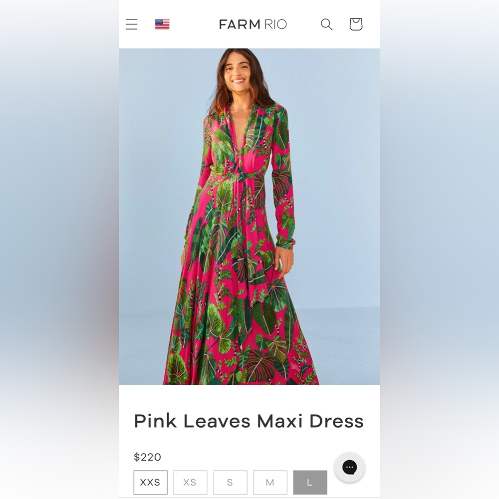 NWT Farm Rio Pink Leaves Maxi Dress - Size Large